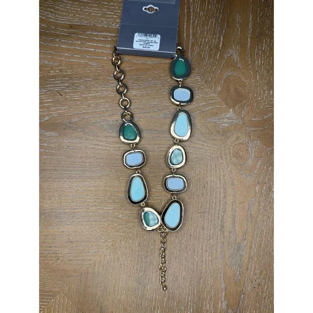 Style & Co Green Blue Stone Statement Necklace Gold Tone NEW